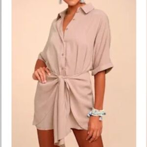 Lulus Button Down Dress w/ Draping/Front Tie - Size S